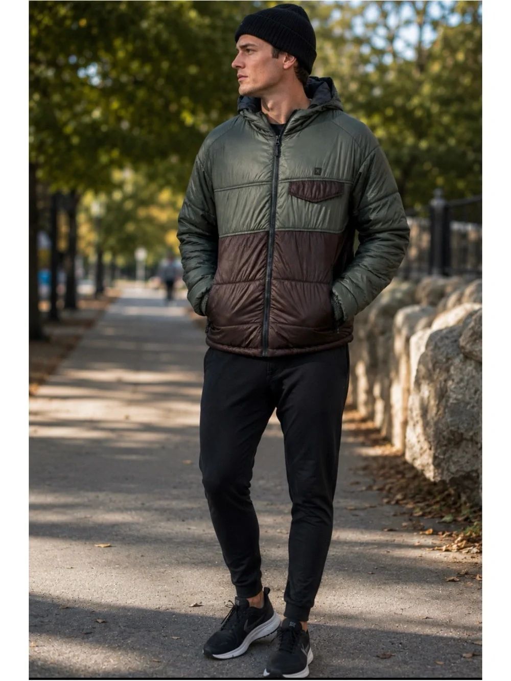 Roark Hooded Colorblock Insulated Puffer Jacket Olive Brown Size XL